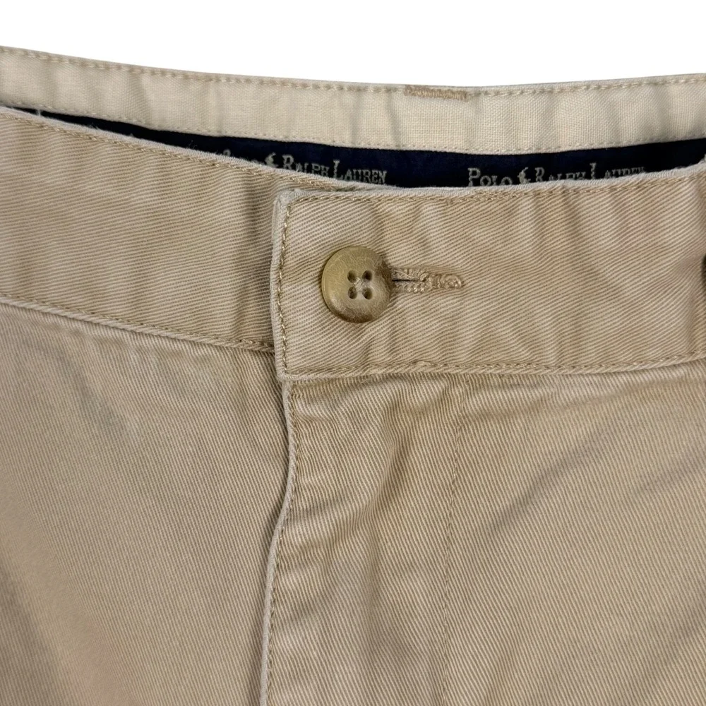 Vintage Polo Ralph Lauren Chino Shorts Mens 36 Tan Pleated Cotton Khaki 8 Inseam